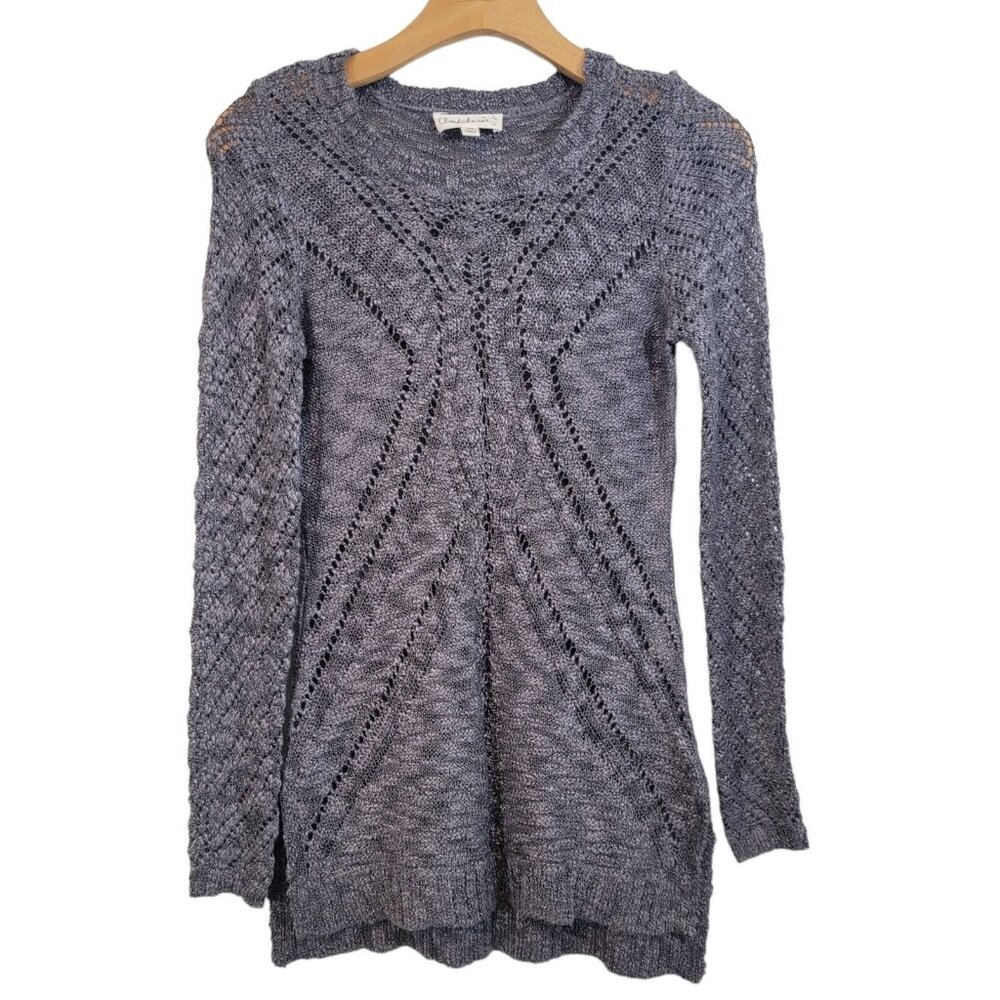 Cloud Chaser Sweater Pullover Knit Open Weave Gray Womens Size XS